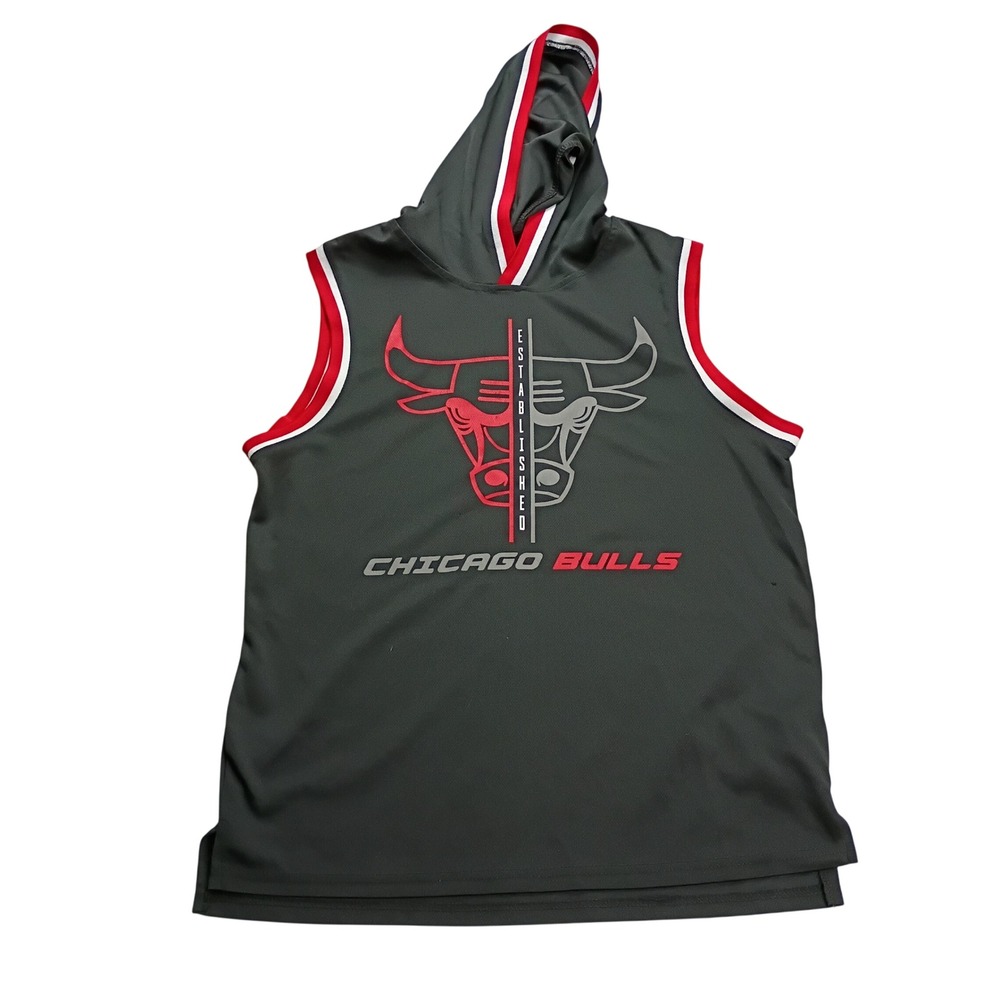 NBA Chicago Bulls Sleeveless Hoodie Mens Gray Good Graphic‎ Mesh Athletic